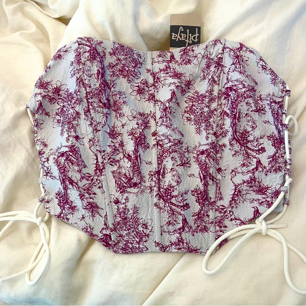 Pitaya Pink / Purple and White Textured Corset Top Lace Up NWT